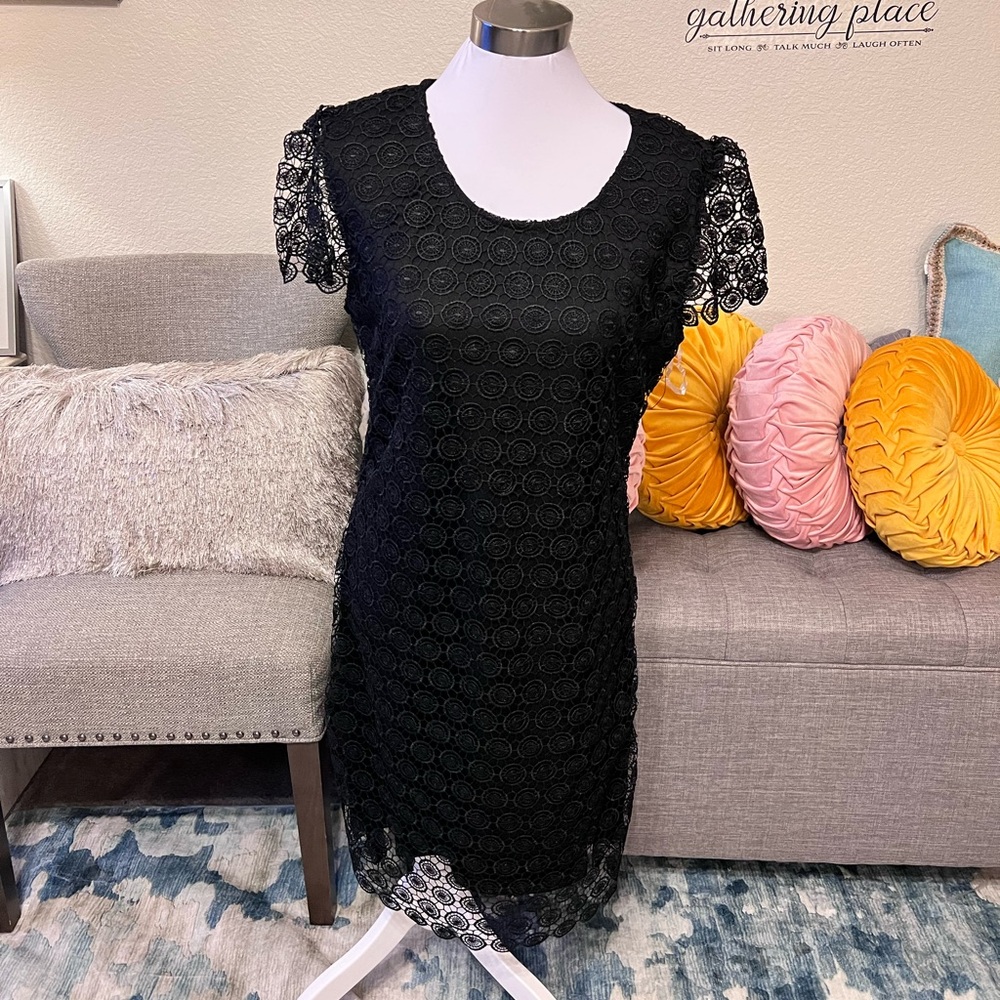 Blush Nude Crochet Lace Sheath Dress by Michael K - Picture 9 of 9